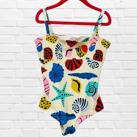 Hanna Andersson Girls One Piece Swimsuit Colorful Sea Shells Pull-On Beach Suit - Picture 5 of 10